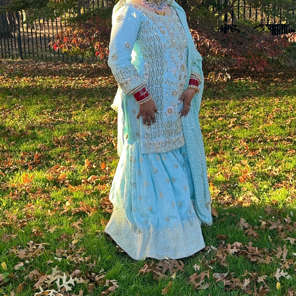 Elegant Light Blue Embroidered Indian Suit